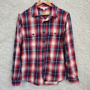FRAME Plaid Double Pocket Shirt Mens Medium Red Blue Flannel Grunge‎ Classic